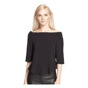 Rebecca Taylor Silk Georgette Off-the-Shoulder Blouse Black‎ 2